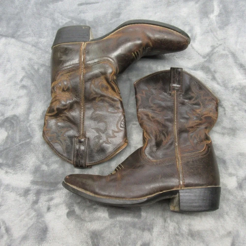 Ariat Heritage Cowboy Boots Youth 3 Brown Leather Western Rodeo Southwestern